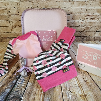 Kufřík pro holčičku - růžové květy v pruzích