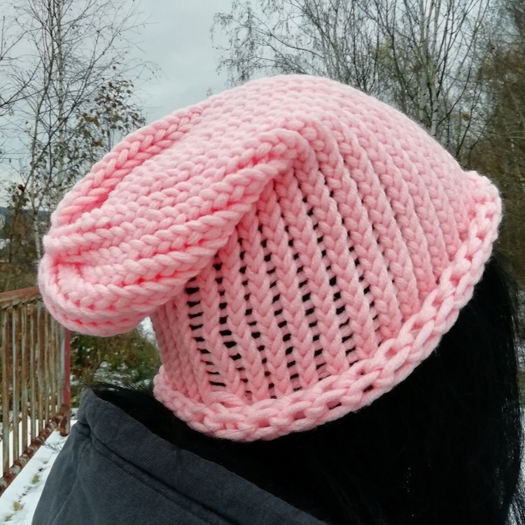 Pletená čepice 2v1 (světle růžová)