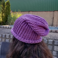 Pletená čepice 2v1 ( středně fialová)